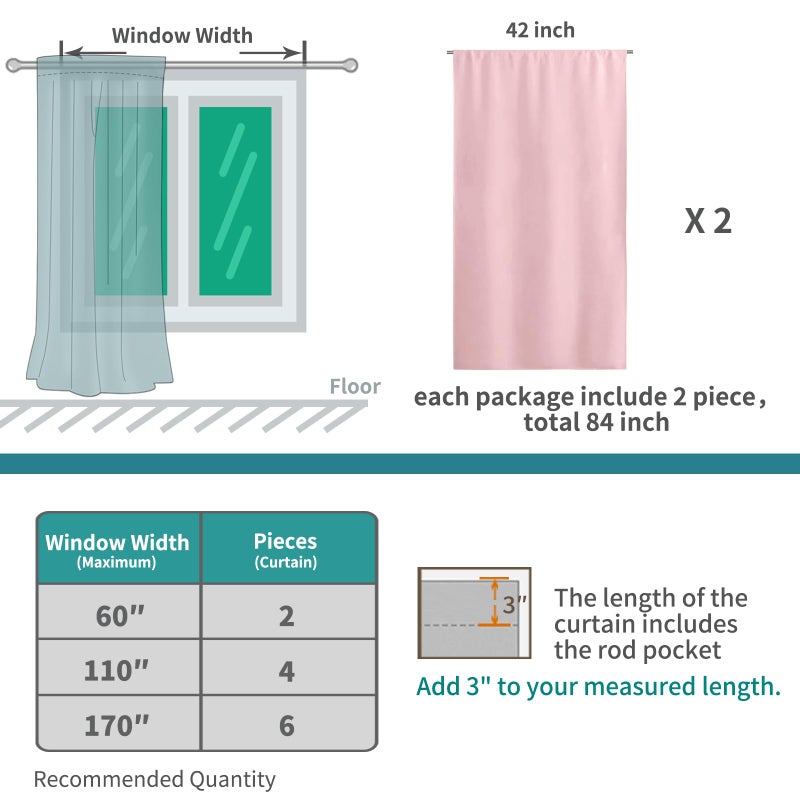 BGment Baby Pink Room Darkening Curtains for Short Window - Rod Pocket Thermal Insulated Blackout Curtains for Girl Bedroom, 42 x 45 Inch, 2 Panels - Image 5